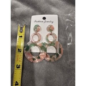 Fashion Jewelry Dangle Drop Earrings Circle‎ Statement Earrings Pink Green